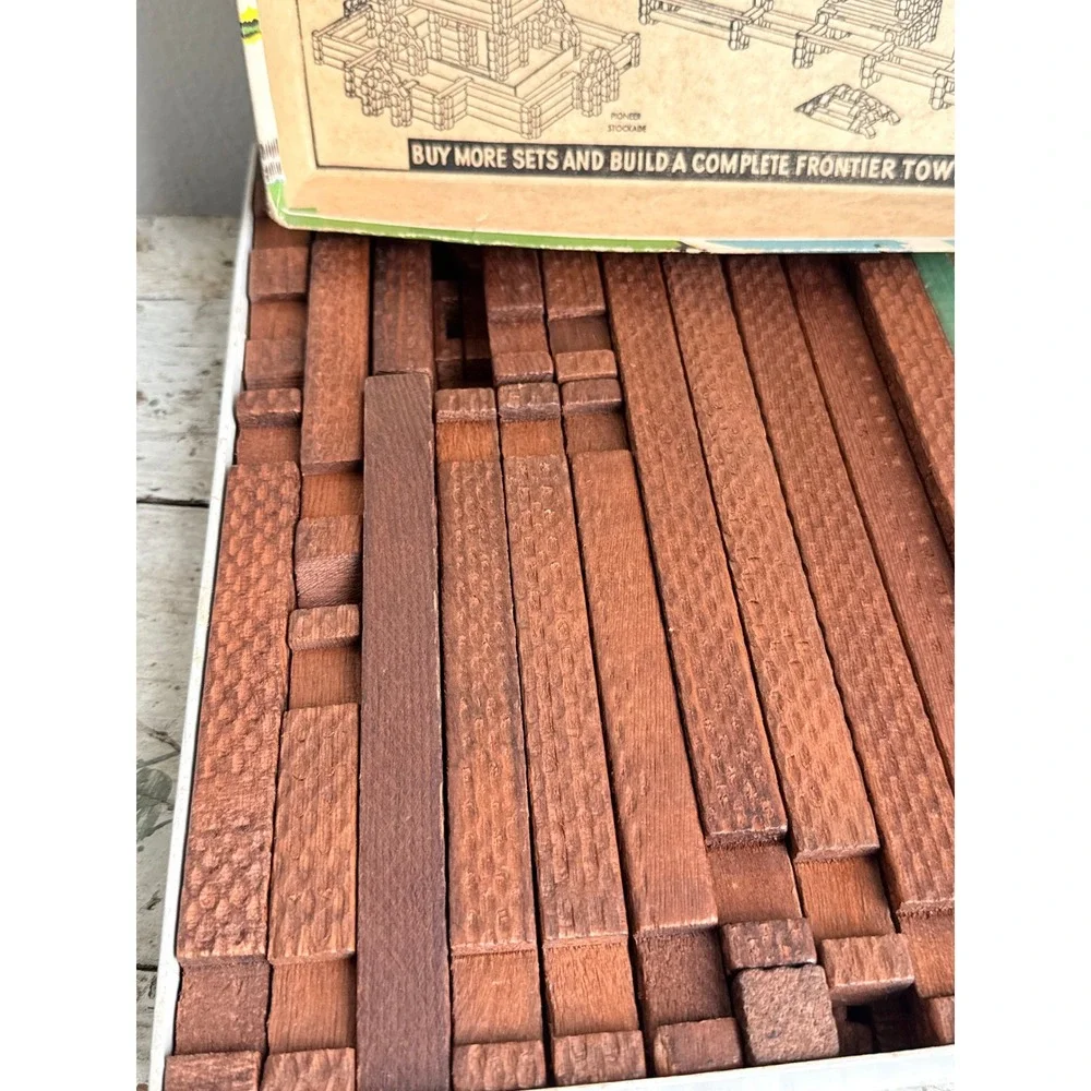 Vintage Halsam American Logs Set No 85 Wood Building Toy 86 Pieces Original Box